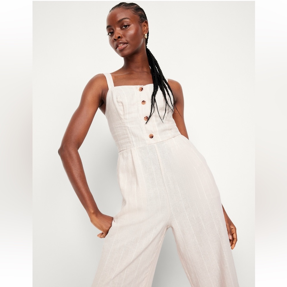 Old Navy Button-Front Linen-Blend Cami Jumpsuit (NWT) - Picture 3 of 11